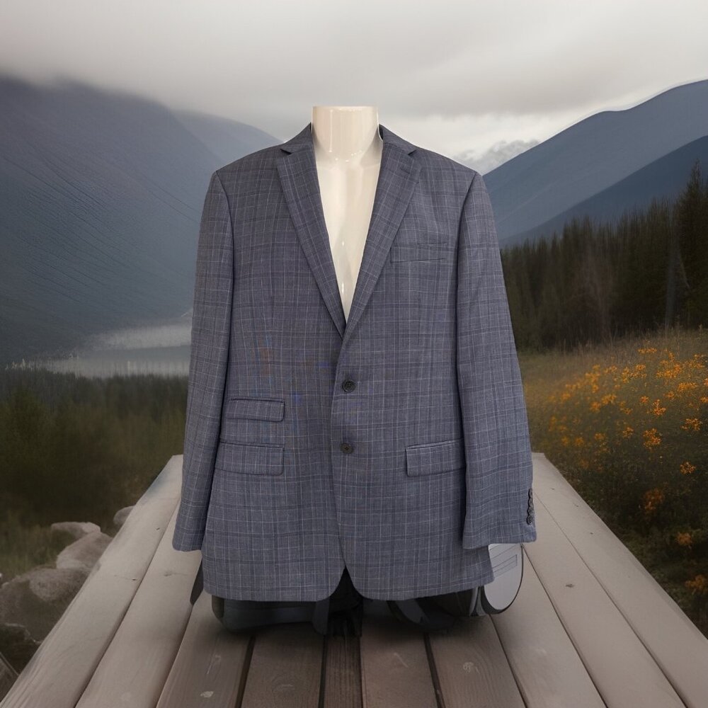 Calvin Klein 100% Wool Men’s Sz 40L Blue Plaid 3 +1 Front Pockets Blazer Jacket